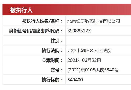 北京锤子数码科技一案件被恢复执行 执行标的34.94万