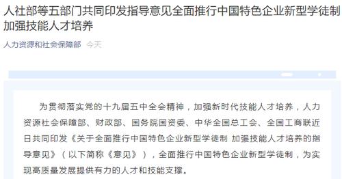 重磅！五部门联合发文：推行中国特色企业新型学徒制，学徒每人每年补贴5000元以上，企业导师享带徒津贴