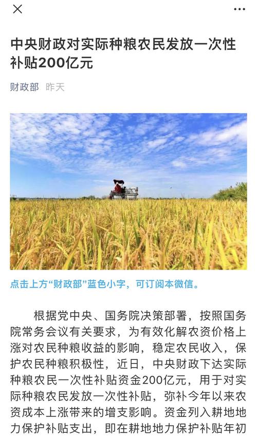 200亿元！财政部对实际种粮农民发放一次性补贴！