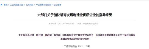 重磅！六部门：力争到2025年，发展形成万家“小巨人”企业、千家单项冠军企业和一大批领航企业