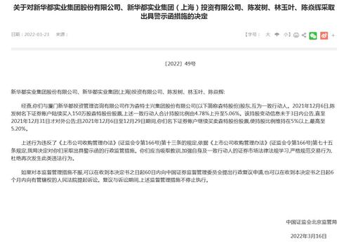 福建前首富陈发树“栽了”！违规举牌大牛股被警示