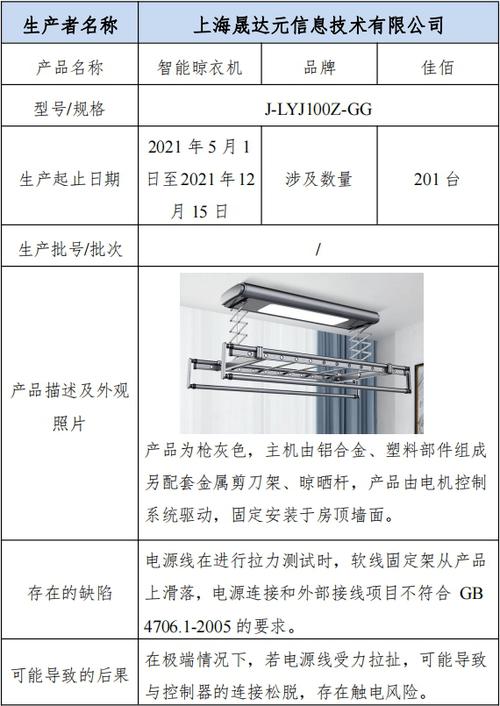 注意！215台智能晾衣机被召回，存触电风险
