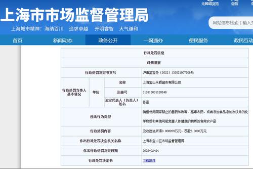 永辉超市因花蛤氯霉素抽检不合格被罚