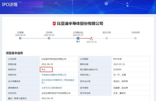 财务资料过期！比亚迪半导体创业板IPO审核再被中止