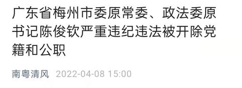 严重违纪违法！广东省梅州市委原常委、政法委原书记陈俊钦被开除党籍和公职