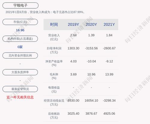 宇顺电子：2021年度净利润约-2601万元